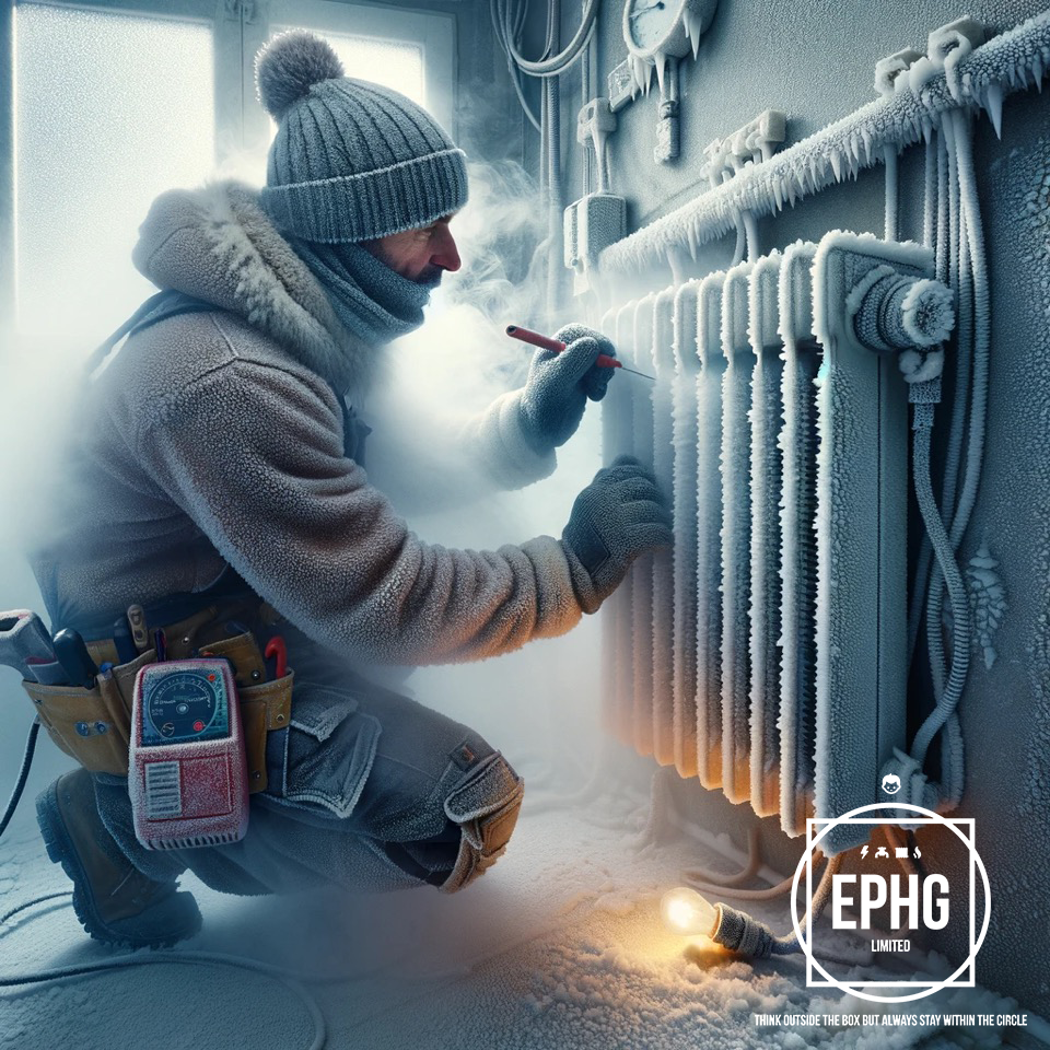 Electrician Working In A Cold Frosty House Electrician Working In A Cold Frosty House