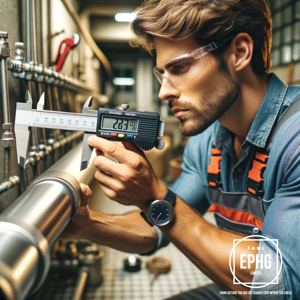Plumber Measuring Pipes With Digital Vernier Caliper Plumber Measuring Pipes With Digital Vernier Caliper
