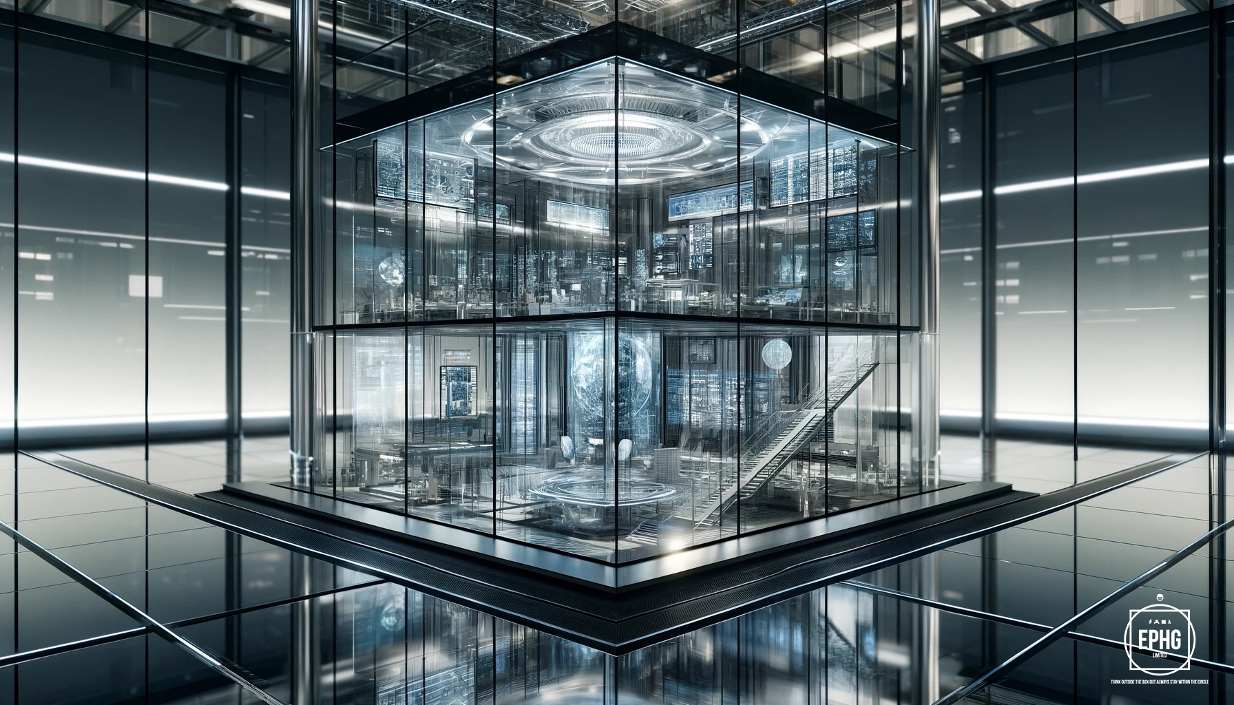 Futuristic Room made up of Flat Glass and Mirrors like Flooring using Rhodium Futuristic Room made up of Flat Glass and Mirrors like Flooring using Rhodium