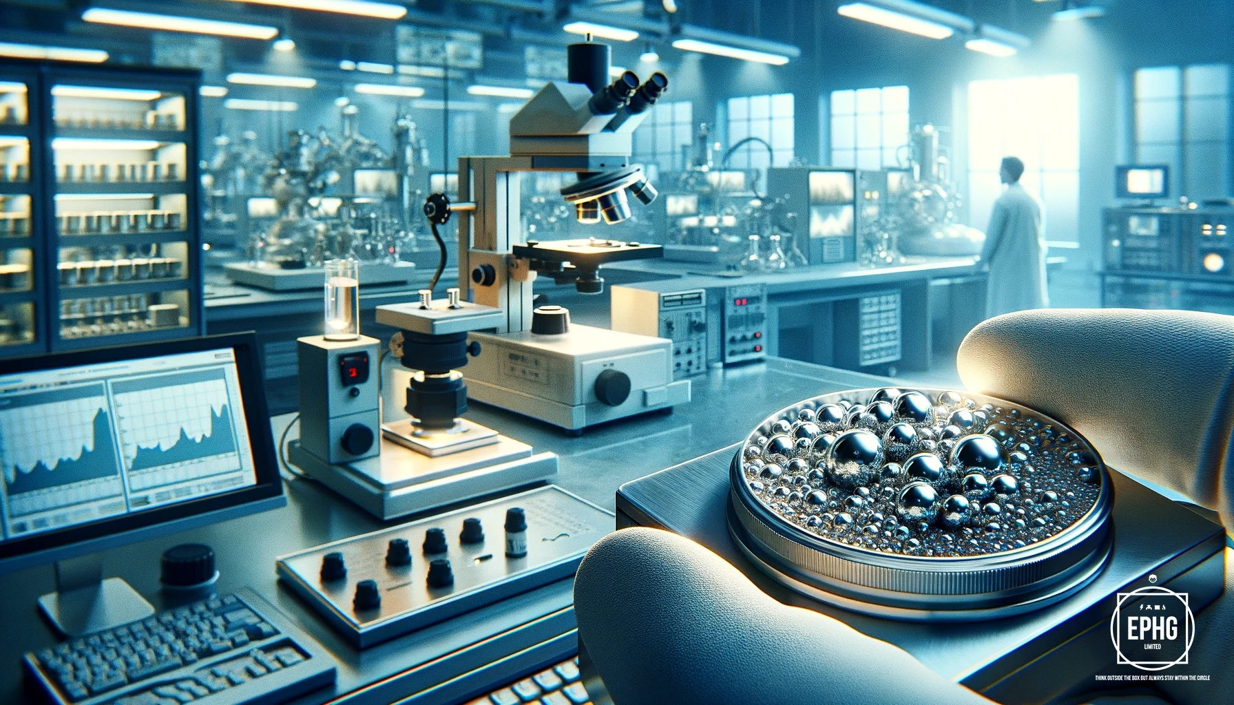 Pure Antimony in a scientific laboratory setting Pure Antimony in a scientific laboratory setting