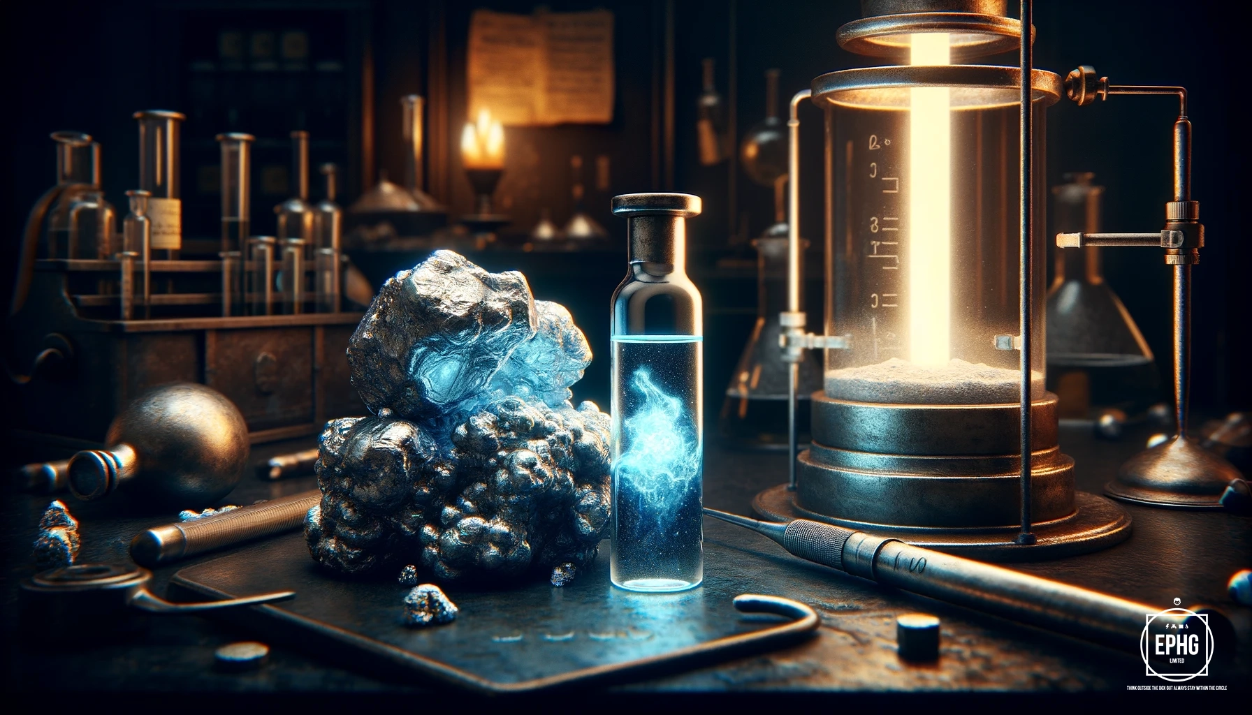 Pure Radium Metal and a Glowing Vial of Pure Radium Pure Radium Metal and a Glowing Vial of Pure Radium
